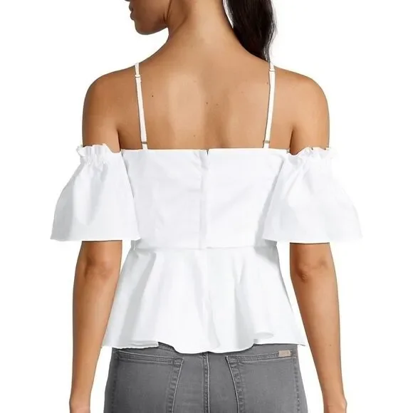 Milly Noelle Cold-Shoulder Ruffle Top Size 4 NWT MSRP $285 - Picture 2 of 6